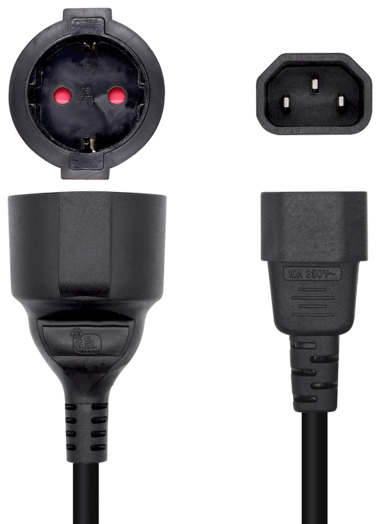AISENS Cable Alimentación 16A, C14/M A CEE7/H, 25cm