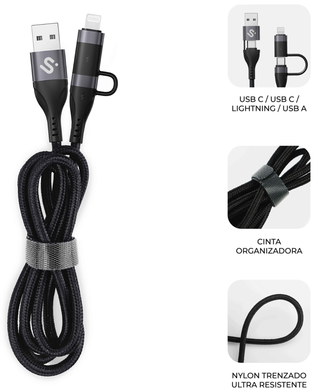 SUBBLIM CABLE TOP 4IN1 60W C-C-L-A 1m