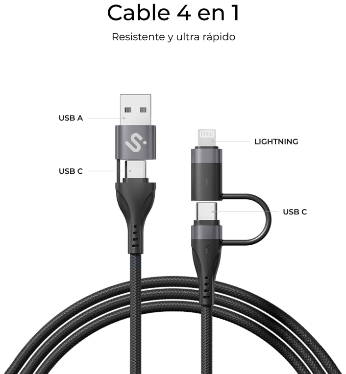 SUBBLIM CABLE TOP 4IN1 60W C-C-L-A 1m