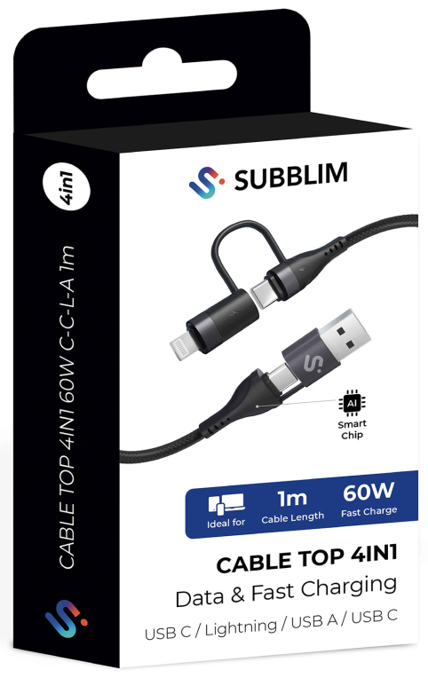 SUBBLIM CABLE TOP 4IN1 60W C-C-L-A 1m