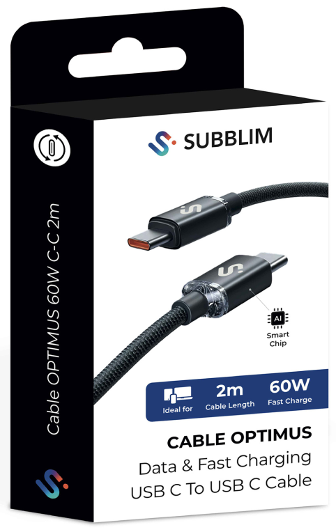 SUBBLIM CABLE OPTIMUS 60W C-C 2m BLACK