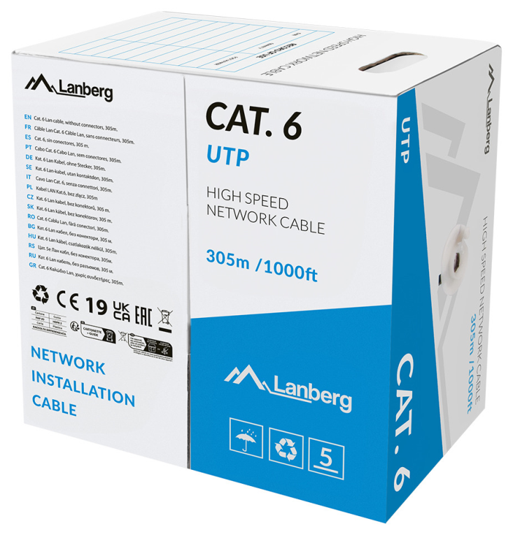 Lanberg LCU6L-11CU-0305-S cable de red Gris 305 m Cat6 U/UTP (UTP) Alrededor