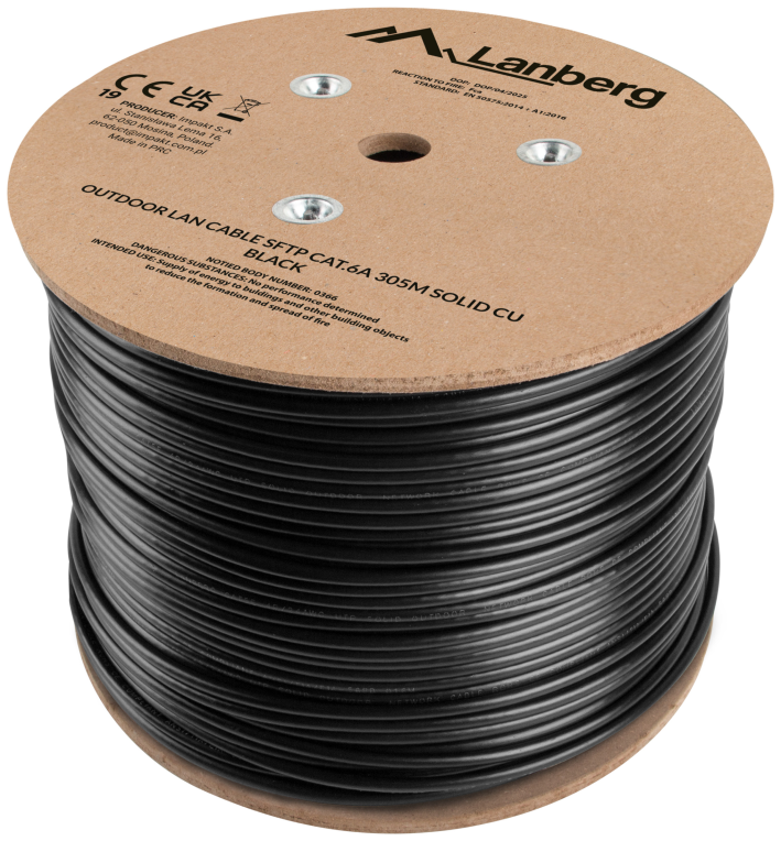 Lanberg LCS6-21CU-0305-BK cable de red Negro 305 m Cat6a S/FTP (S-STP) Alrededor