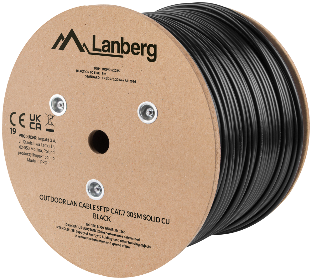 Lanberg LCS7-21CU-0305-BK cable de red Negro 305 m Cat7 S/FTP (S-STP) Alrededor