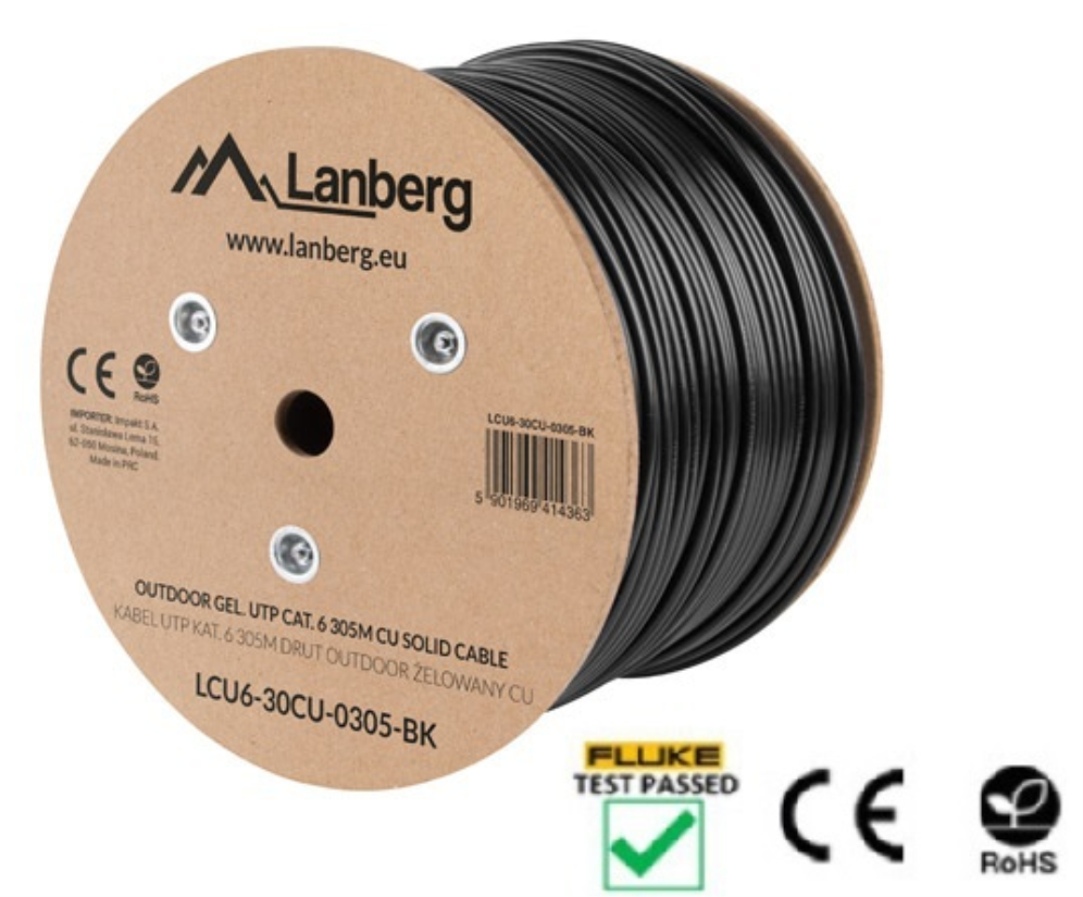 Lanberg LCU6-30CU-0305-BK cable de red Negro 305 m Cat6 U/UTP (UTP)