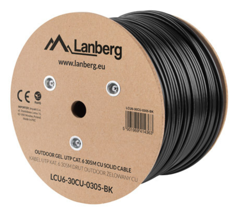 Lanberg LCU6-30CU-0305-BK cable de red Negro 305 m Cat6 U/UTP (UTP)