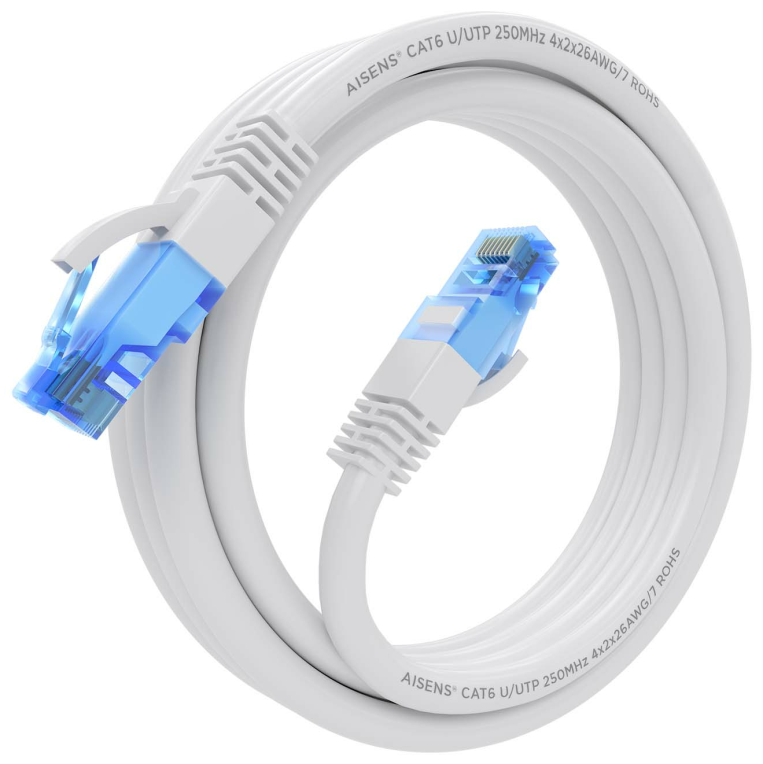 AISENS Cable De Red Latiguillo RJ45 Cat.6 UTP AWG26 CCA, Blanco, 3.0 m
