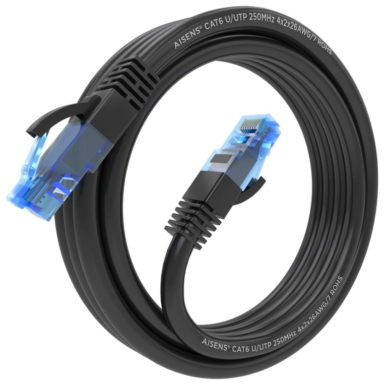 AISENS Cable De Red Latiguillo RJ45 Cat.6 UTP AWG26 CCA, Negro, 3.0 m