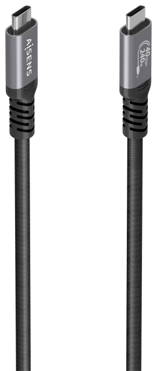 AISENS Cable USB4 Gen3x2 Aluminio 40Gbps 8K@60Hz 5A 48V 240W E-Mark, Tipo USB-C/M-USB-C/M, Negro, 0.5M