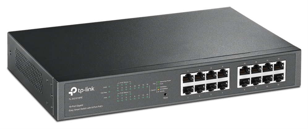 TP-Link TL-SG1016PE Gestionado L2 Gigabit Ethernet (10/100/1000) Energía sobre Ethernet (PoE) 1U Negro