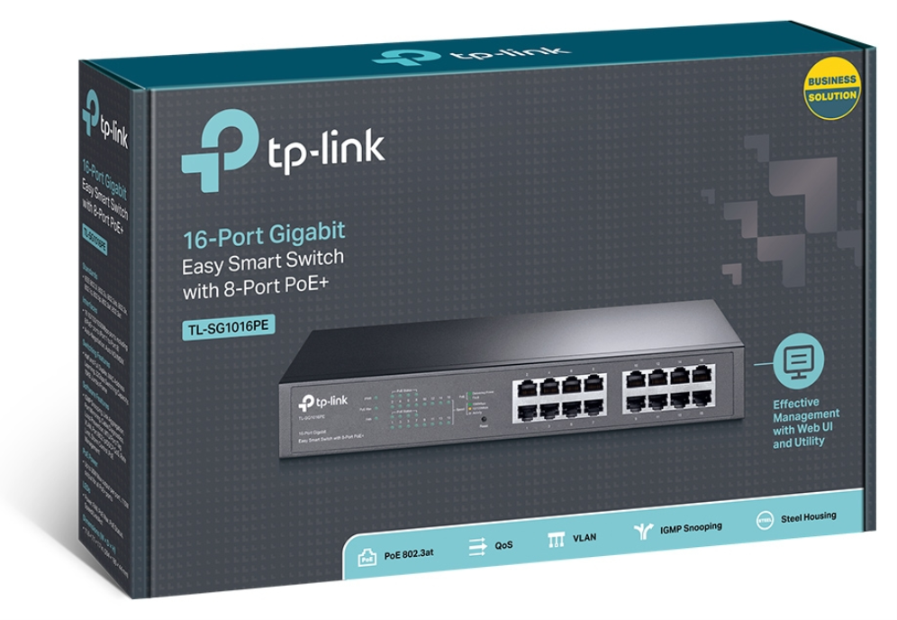 TP-Link TL-SG1016PE Gestionado L2 Gigabit Ethernet (10/100/1000) Energía sobre Ethernet (PoE) 1U Negro