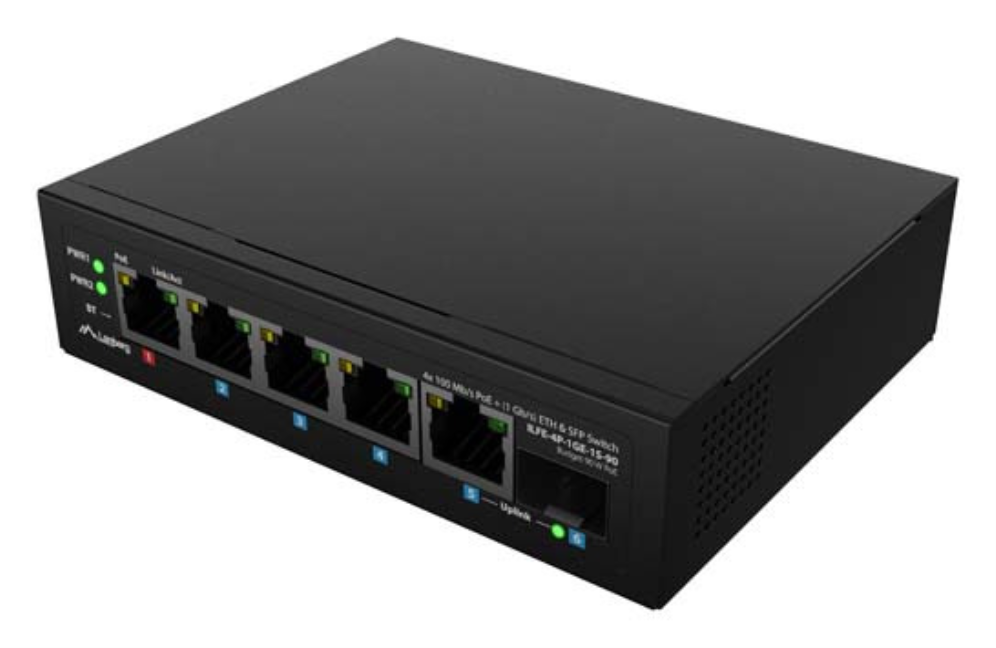 Lanberg ILFE-4P-1GE-1S-90 switch No administrado Fast Ethernet (10/100) Energía sobre Ethernet (PoE) 1U Negro