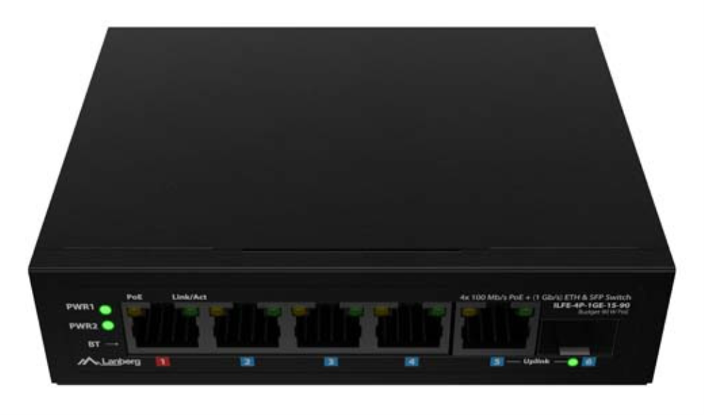 Lanberg ILFE-4P-1GE-1S-90 switch No administrado Fast Ethernet (10/100) Energía sobre Ethernet (PoE) 1U Negro