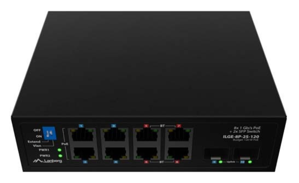 Lanberg ILGE-8P-2S-120 switch No administrado Fast Ethernet (10/100) Energía sobre Ethernet (PoE) 1U Negro