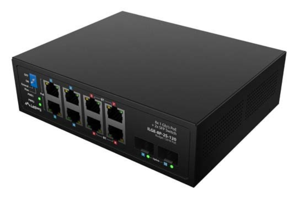 Lanberg ILGE-8P-2S-120 switch No administrado Fast Ethernet (10/100) Energía sobre Ethernet (PoE) 1U Negro