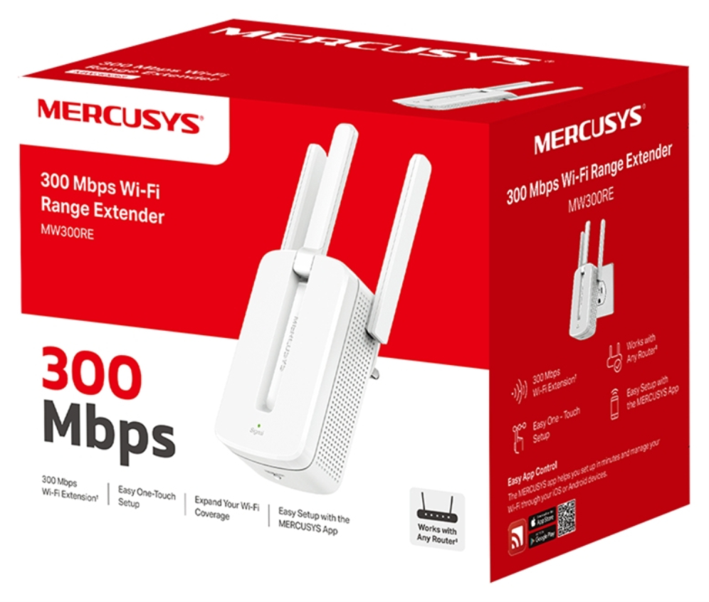 Mercusys MW300RE ampliador de red Repetidor de red Blanco