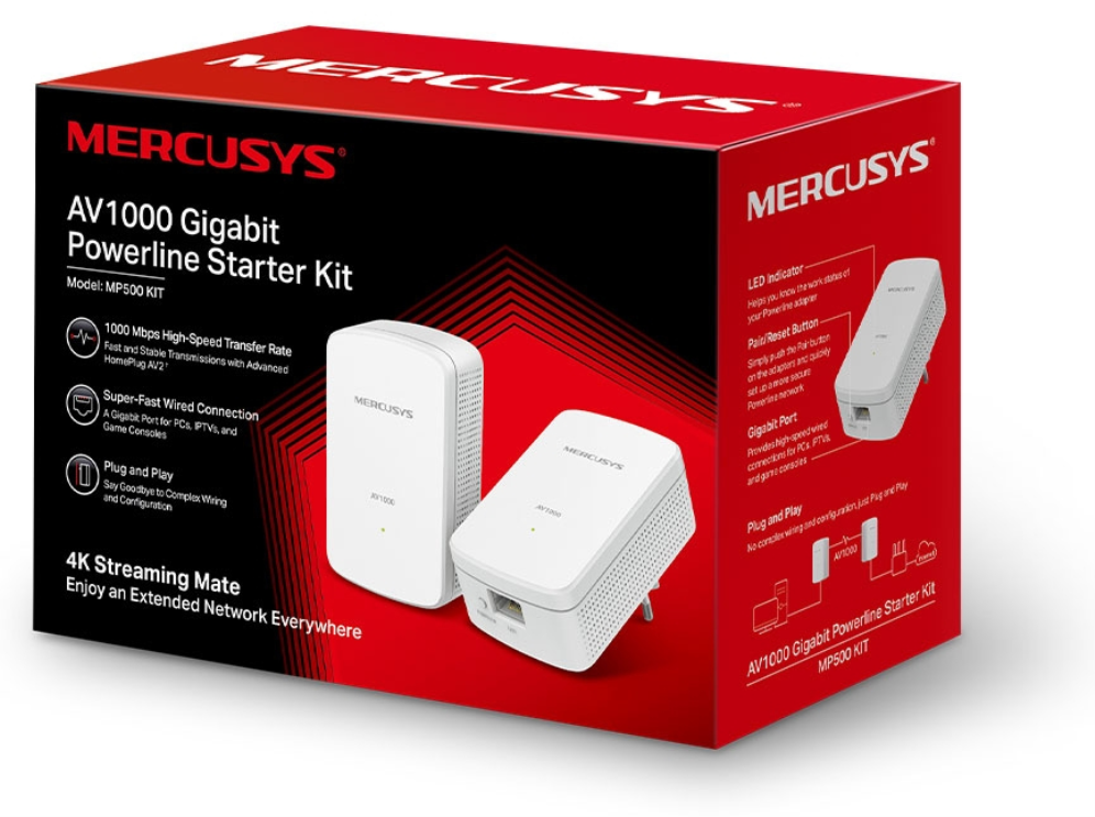 Mercusys MP500 KIT adaptador de red PowerLine 1000 Mbit/s Ethernet Blanco 2 pieza(s)