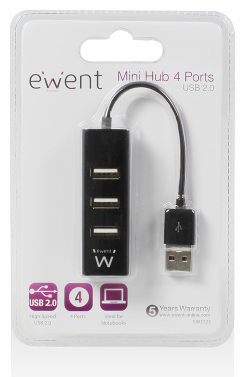 Ewent EW1123 hub de interfaz USB 2.0 480 Mbit/s Negro