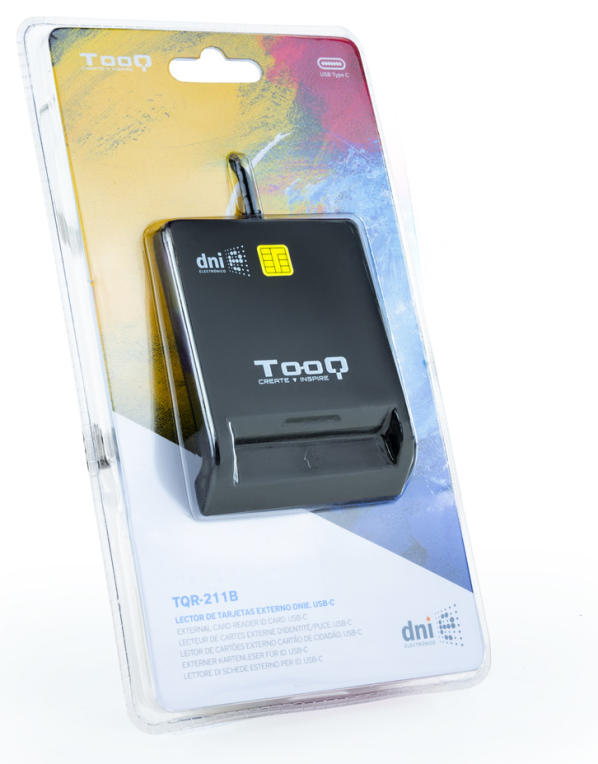 TooQ Lector de Tarjetas Inteligentes DNIe SIM USB-C, Negro