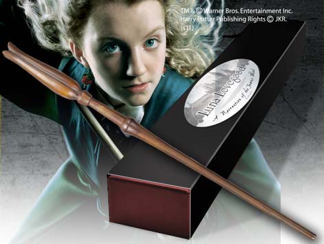 REPLICA THE NOBLE COLLECTION HARRY POTTER VARITA DE LUNA LOVEGOOD CAJA DECORADA &amp; PLACA IDENTIFICATIVA