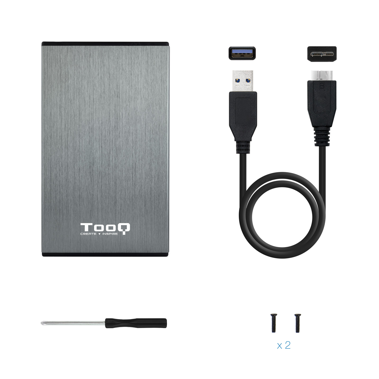 CAJA EXTERNA TOOQ TQE-2527G PARA HHD/SSD 2.5" 9.5MM SATA USB 3.0 GRIS