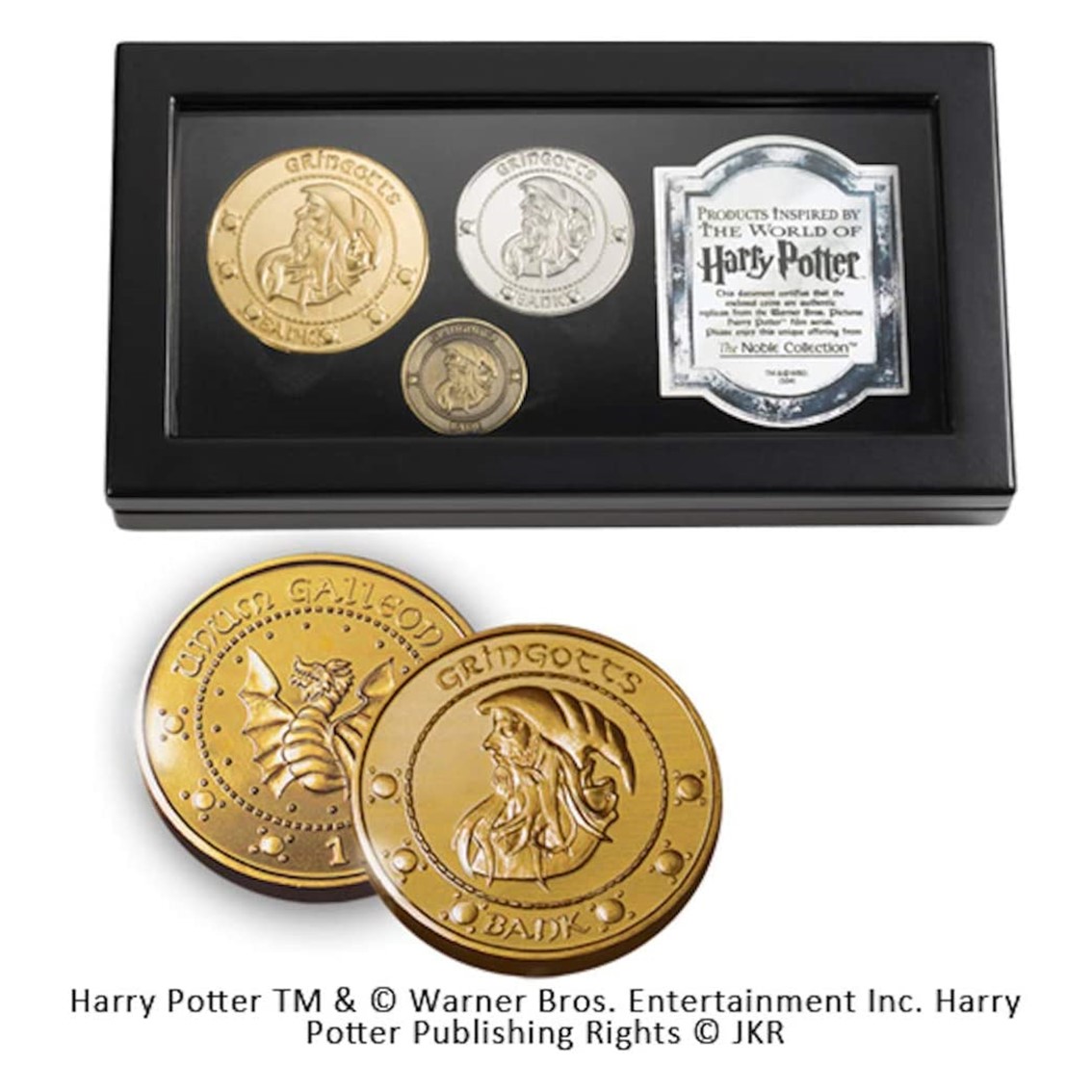 REPLICA THE NOBLE COLLECTION HARRY POTTER MONEDAS DE GRINGOTTS EXPOSITOR