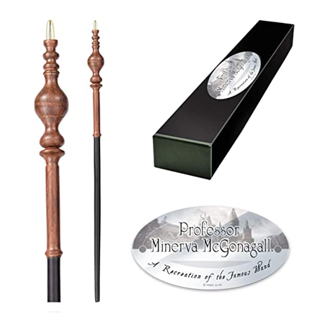 REPLICA THE NOBLE COLLECTION HARRY POTTER MINERVA MCGONAGALL VARITA CON CAJA Y PLACA DE IDENTIFICACION