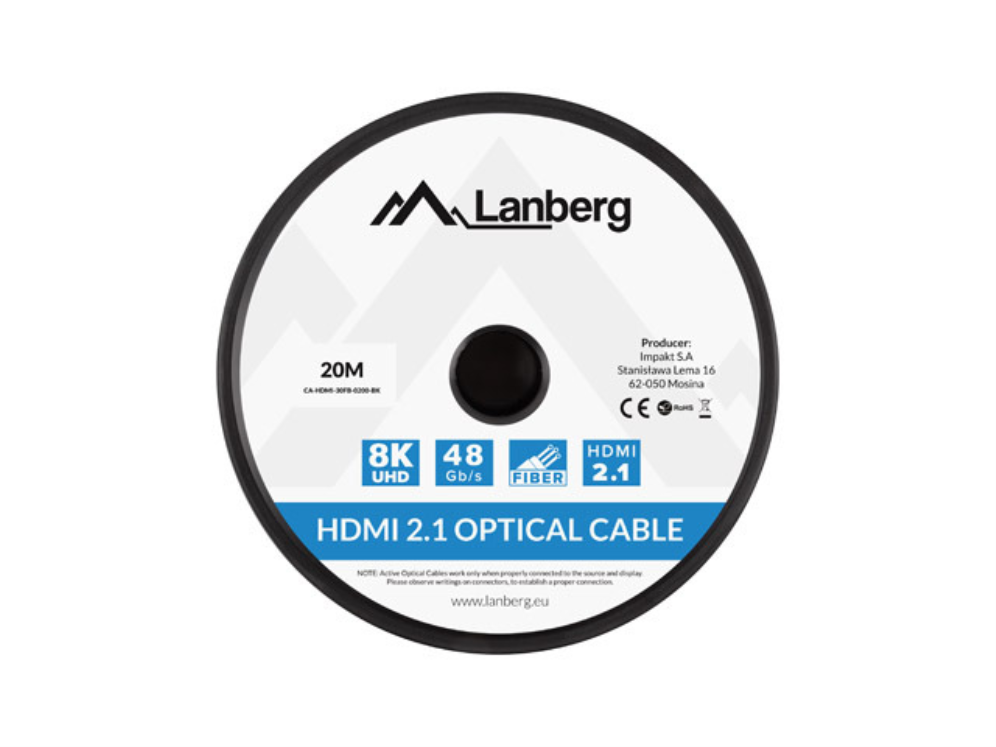 CABLE HDMI AOC LANBERG V2.1 M/M OPTICO ACTIVO 8K 60HZ 20M NEGRO