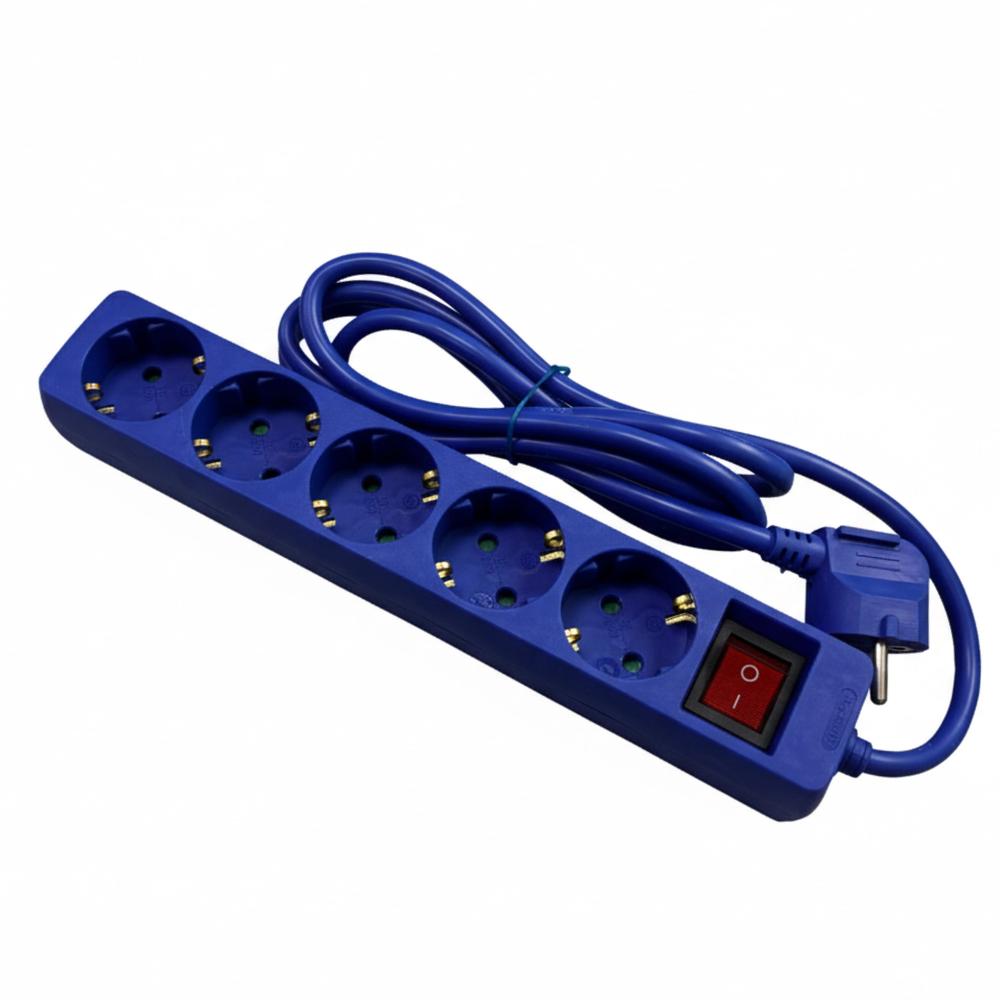 REGLETA PHASAK 5 TOMAS SCHUKO 16A CON INTERRUPTOR AZUL 1,8 M