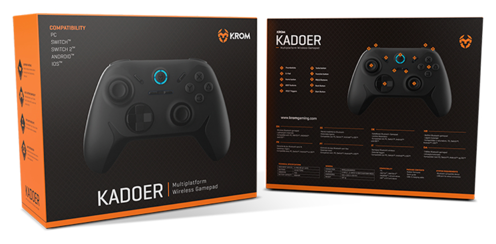 Krom Kadoer Negro Bluetooth/USB Palanca de mando Digital Android, Nintendo Switch, Nintendo Switch 2, PC, iOS