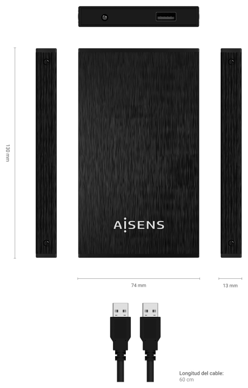AISENS Caja Externa 2,5? ASE-2523B 9.5MM SATA a USB 3.0/USB3.1 GEN1, Negra