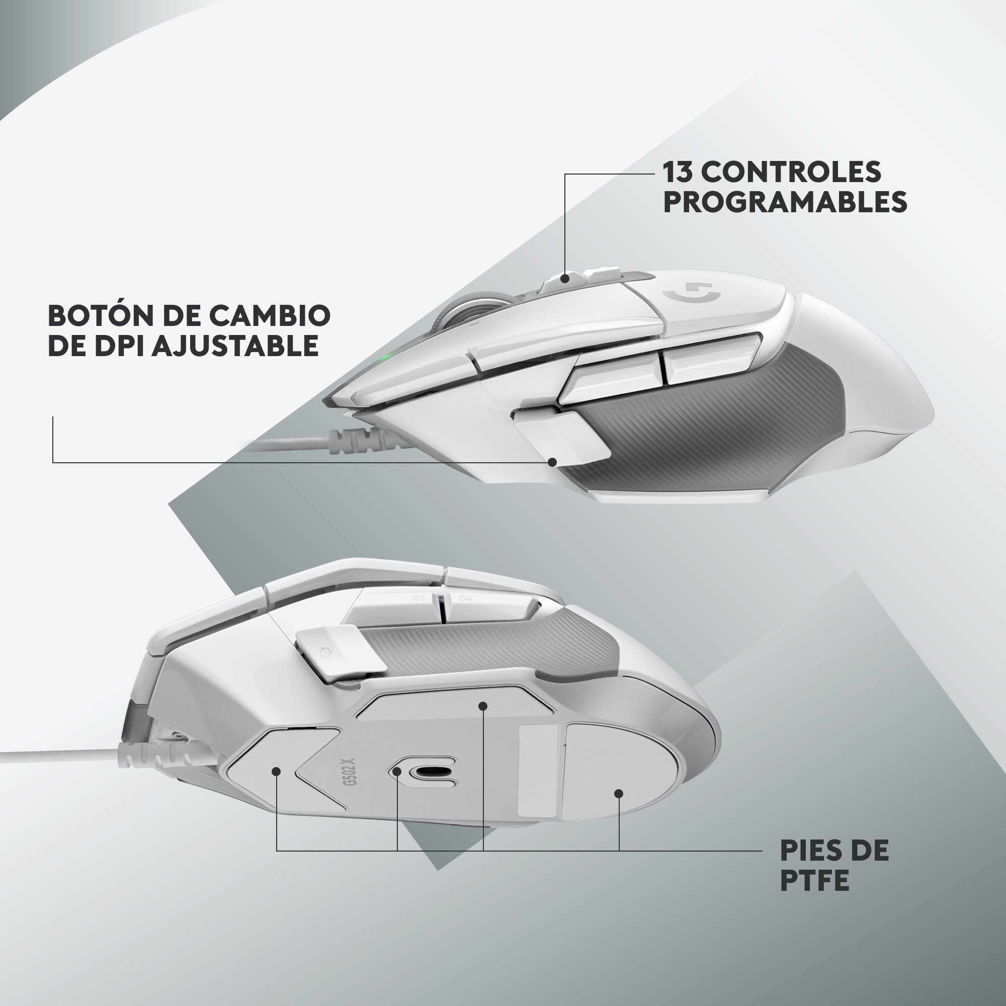 MOUSE RATON LOGITECH G G502 X GAMING OPTICO USB 25600PPP BLANCO