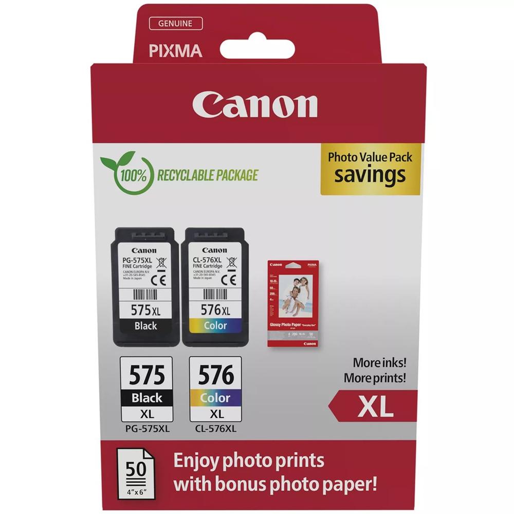 MULTIPACK CARTUCHO TINTA CANON PG 575XL + CL 576XL + PAPEL FOTOGRAFICO