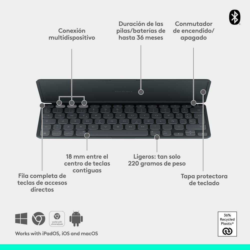 TECLADO LOGITECH KEYS TO GO 2 FOR IPAD INALAMBRICO GRAFITO