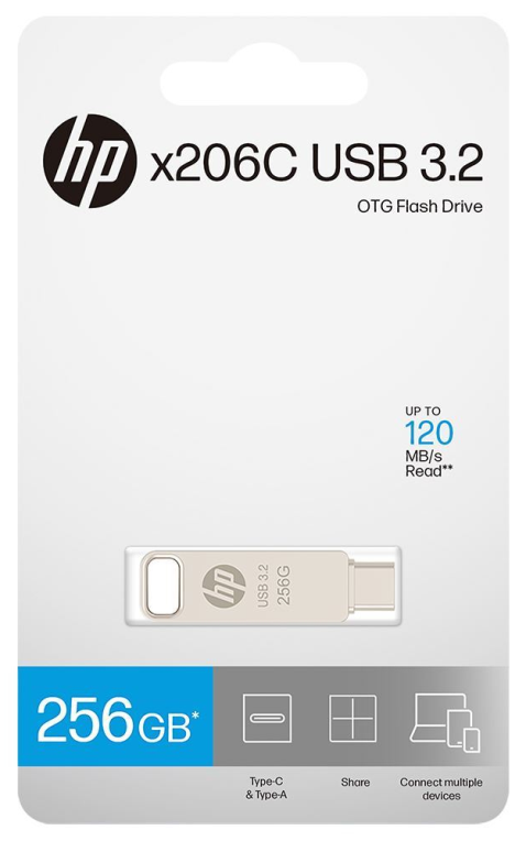 PNY HP x206C unidad flash USB 256 GB USB Type-A / USB Type-C 3.2 Gen 1 (3.1 Gen 1) Plata