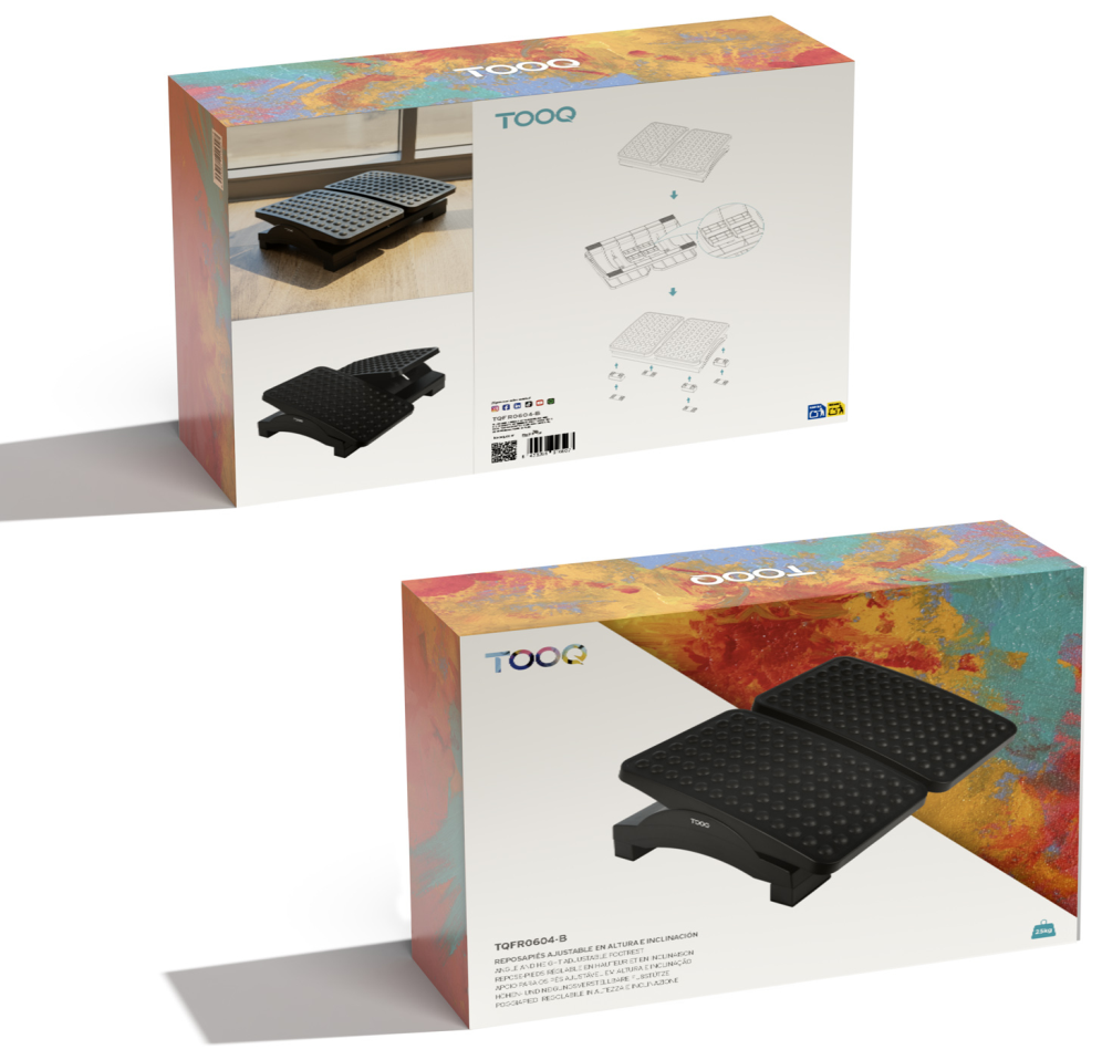 TooQ Reposapiés Ajustable en Altura e Inclinación, Negro