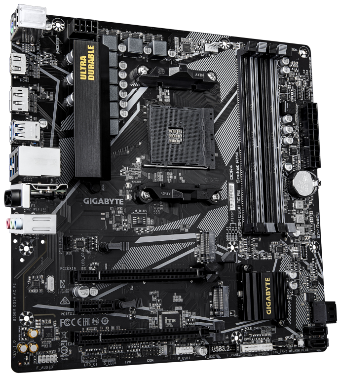GIGABYTE B550M DS3H AC R2 Placa base - Procesadores AMD Ryzen 5000, VRM de 5+3 fases, hasta 4733 MHz DDR4 (O.C.), 1x M.2 PCIe 4.0 + 1x M.2 PCIe 3.0, Wi-Fi 5, LAN 1 GbE, USB 3.2 Gen 1