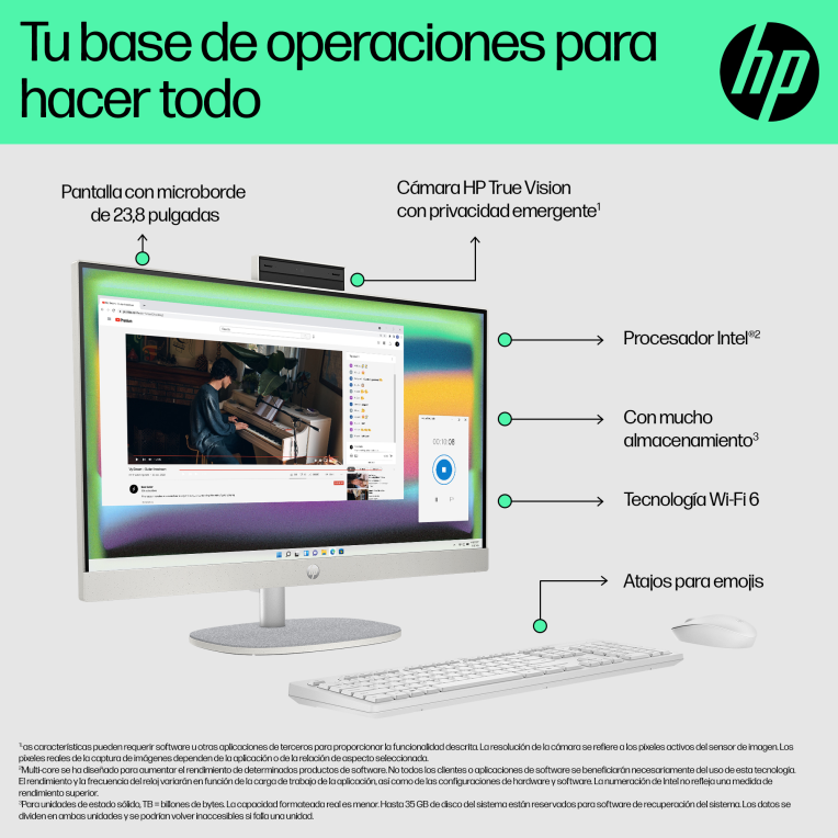 HP 24 -cr0130ns PC Intel® Core™ i5 i5-1335U 60,5 cm (23.8") 1920 x 1080 Pixeles PC todo en uno 16 GB DDR4-SDRAM 512 GB SSD FreeDOS Wi-Fi 6 (802.11ax) Blanco