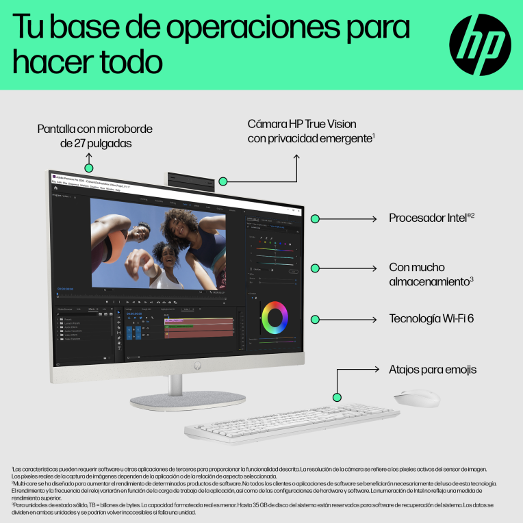 HP All-in-One 27-cr0090ns Intel® Core™ i5 i5-1335U 68,6 cm (27") 1920 x 1080 Pixeles PC todo en uno 16 GB DDR4-SDRAM 512 GB SSD FreeDOS Wi-Fi 6 (802.11ax) Blanco