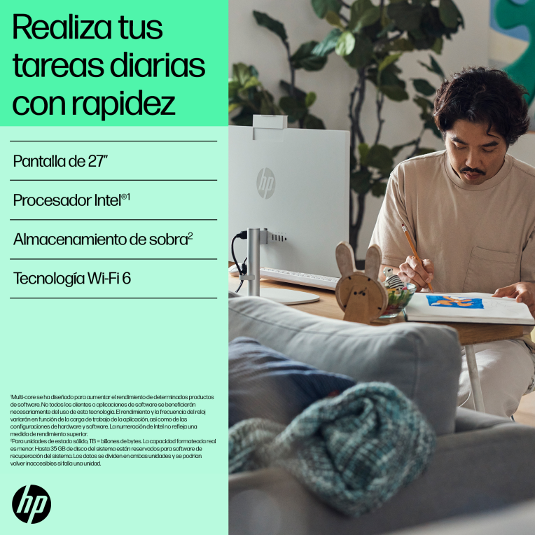 HP All-in-One 27-cr0090ns Intel® Core™ i5 i5-1335U 68,6 cm (27") 1920 x 1080 Pixeles PC todo en uno 16 GB DDR4-SDRAM 512 GB SSD FreeDOS Wi-Fi 6 (802.11ax) Blanco