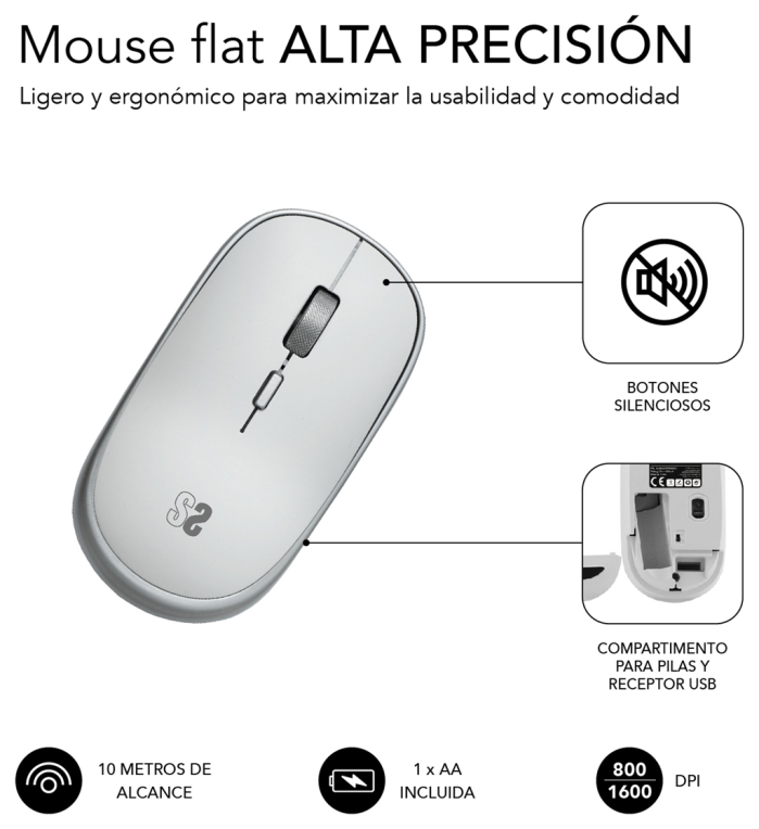 SUBBLIM Ratón Inalámbrico Mini Wireless Mini Mouse Silver