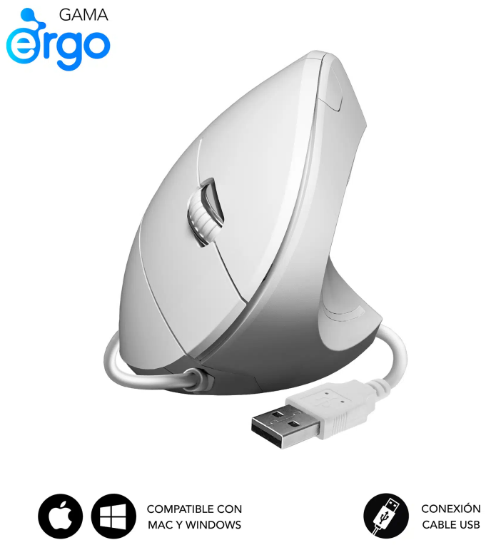 SUBBLIM Ratón GLIDE VERTICAL ERGO WIRED MOUSE WHITE