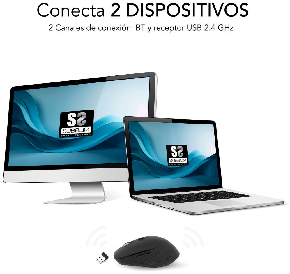 SUBBLIM SUBMO-EDCUR01 ratón Universal mano derecha Bluetooth + USB Type-A Óptico 1600 DPI
