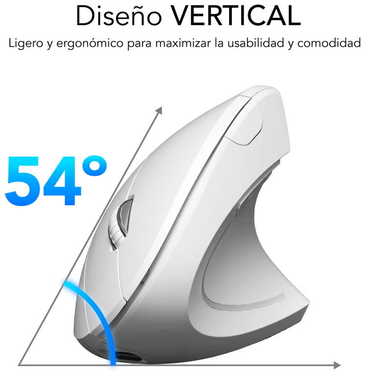 SUBBLIM RATON OPTICO DUAL GLIDE VERTICAL ERGO DUAL BATERIA BLANCO ratón Universal mano derecha Bluetooth + USB Type-A Óptico 1600 DPI
