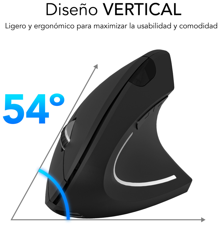 SUBBLIM RATON OPTICO DUAL GLIDE VERTICAL ERGO DUAL BATERIA NEGRO ratón Universal mano derecha Bluetooth + USB Type-A Óptico 1600 DPI