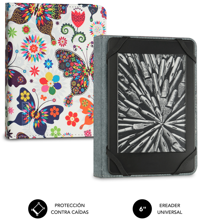 SUBBLIM Funda Libro Electrónico Clever Ebook Case 6" Mariposas
