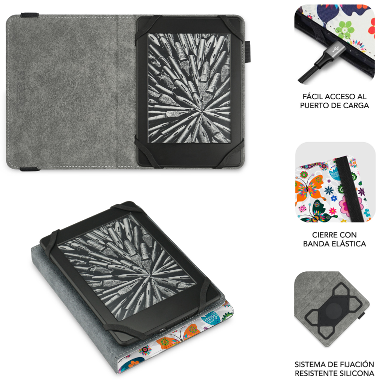 SUBBLIM Funda Libro Electrónico Clever Ebook Case 6" Mariposas