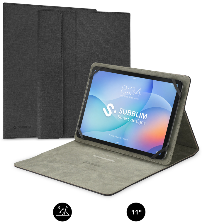 SUBBLIM Funda Tablet Universal Clever Stand Tablet Case Negro 11" Cierre Magnético