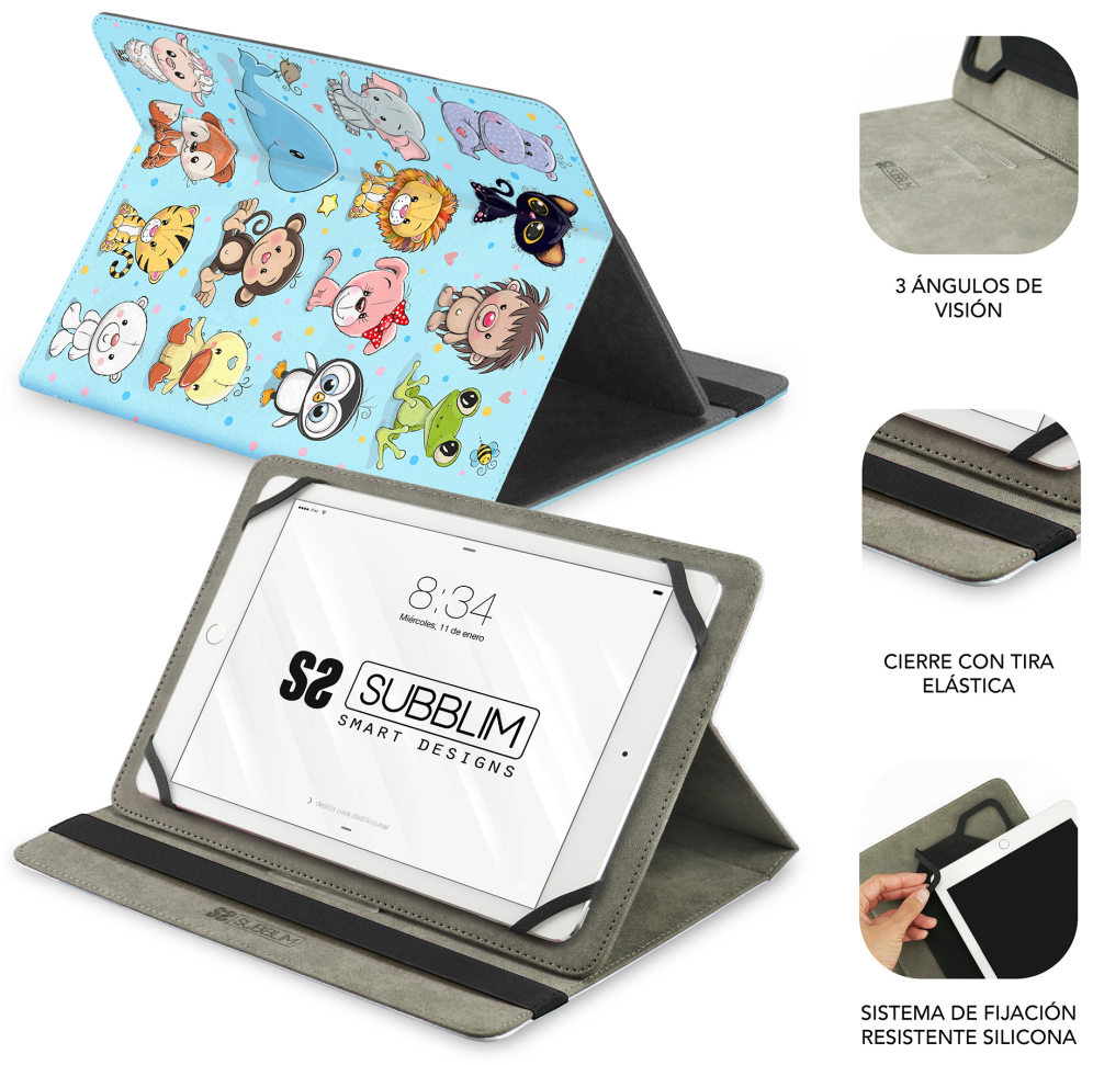 SUBBLIM Funda Tablet Universal TRENDY CASE ANIMALS 11"