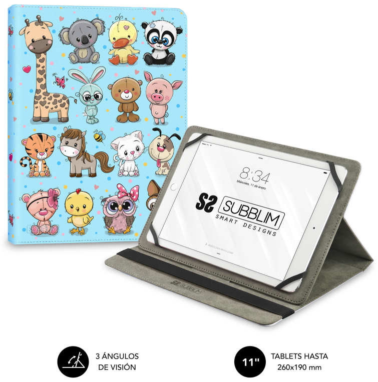 SUBBLIM Funda Tablet Universal TRENDY CASE ANIMALS 11"